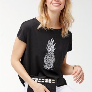 Tommy Bahama Black T with Silver Pineapple Graphic Women's Top